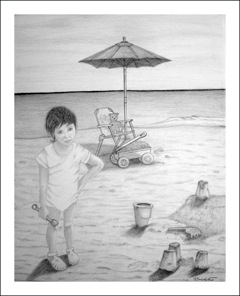 Girl with sand toys