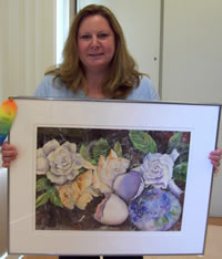Nancy Caposey/Mixed Media painting of gardenias