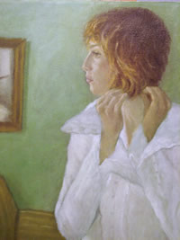 Painting of girl putting on earings