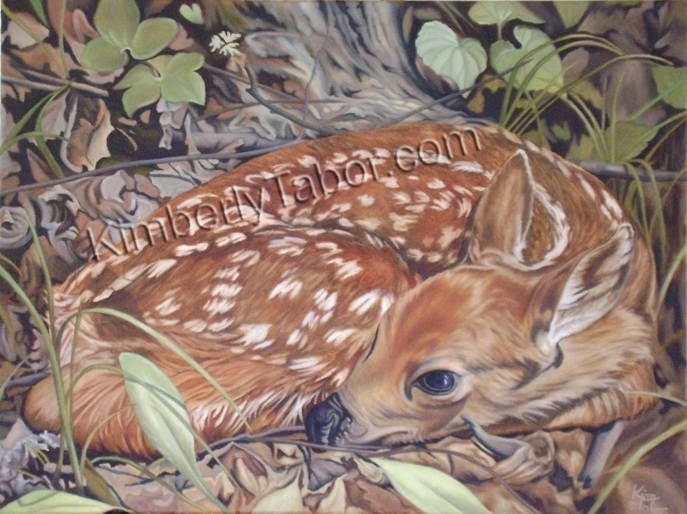 Painting of a hidden fawn