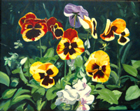 Painting of yellow pansies