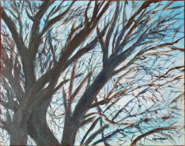 Painting of winters bare tree branches